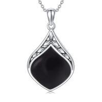 wholesale Teardrop Necklace 925 Sterling Silver Vintage Natural Gemstone Pendant Jewelry Birthday Christmas Gifts For Women Mom -color_name:Black Onyx