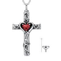 wholesale TOUPOP Cross Urn Necklaces For Ashes Birthstone Cremation Jewelry 925 Sterling Silver Cross Memorial Keepsake Jewelry For Women (with Funnel Filler) -color_name:01-January-Garnet