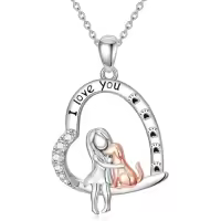 TOUPOP Sterling Silver Heart Animal Necklace Dog Horse Owl Gift For Women-style_name:Dog C