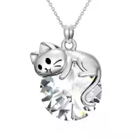TOUPOP Sterling Silver Cat Birthstone Pendant Necklace Gift for Women-color_name:04-April-Cubic Zircon
