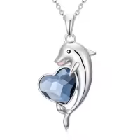 TOUPOP Sterling Silver Crystal Dolphins Pendant Necklace Gift For Women-style_name:Dolphin-Heart Crystal