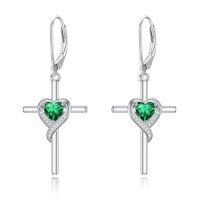 wholesale TOUPOP Birthstone Cross Earrings 925 Sterling Silver Heart Cross Drop Dangle Earrings Fine Jewelry Birthday Christmas Gifts For Women Her -color_name:05-Emerald-May.