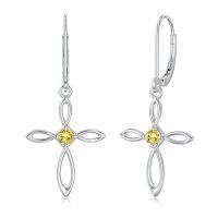wholesale Cross Earrings For Women Sterling Silver Infinity Birthstone Dangle Cross Earrings Birthstone Jewelry For Women Christmas Gift From Women Her -style_name:11-November