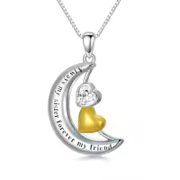 TOUPOP Sterling Silver & Stone Sisters Necklace, Forever My Friend Gift-style_name:3-Sister Necklace Moon Pendant