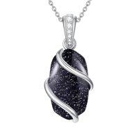 wholesale Necklace For Women 925 Sterling Silver Dainty Gemstone Pendant Fine Jewelry Birthday Christmas Gifts For Women Her -color_name:Blue Sandstone