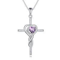 wholesale TOUPOP Birthstone Cross Necklace 925 Sterling Silver Heart Cross Necklace Love Infinity Jewelry Birthday Christmas Gifts For Women Her Girlfriend Wife -color_name:02-February-Amethyst