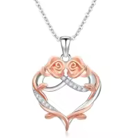 TOUPOP Sterling Silver Crystal Rose Flower Necklace Jewelry Gifts For Women-style_name:Rose with Infinity