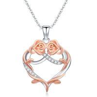 wholesale TOUPOP Rose Flower Necklace Sterling Silver Rose Jewelry Gifts For Women Wife Girlfriend Crystal Rose Flower Gifts For Birthday Anniversary -style_name:Rose with Infinity