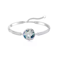 TOUPOP Sterling Silver Blue Crystal Tree Of Life Bracelet For Women-style_name:Tree of Life Initial T