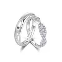 TOUPOP 10k 14k 18k Gold Moissanite Couples Wedding Band Sets Engraved-style_name:B Wedding Ring Set