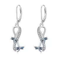 TOUPOP Sterling Silver Stone Dragonfly Hummingbird Ladybug Butterfly Bee Drop Dangle Earrings-style_name:Dragonfly