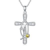 wholesale Birthstone Cross Stethoscope Necklace 925 Sterling Silver Nursing Necklace Pendant Nurse Jewelry Birthday Graduation Christmas Gifts For Women -style_name:8-Aug-Peridot