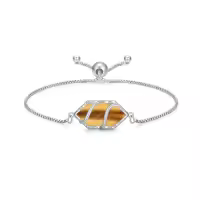 TOUPOP Sterling Silver Hexagon Gemstone Link Bracelet Fine Jewelry Gift-color_name:Tigers Eye