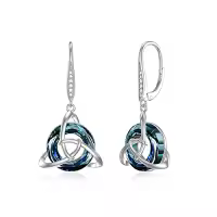 TOUPOP Sterling Silver Crystal Drop Earrings Trinity Celtic Knot Leverback-style_name:Bermuda Blue-Leverback