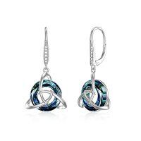 wholesale TOUPOP 925 Sterling Silver Drop Earrings For Women Leverback Earrings Irish Gifts Trinity Celtic Knot Dangle Earrings With Crystal Fashion Jewelry For Party/birthday -style_name:Bermuda Blue-Leverback