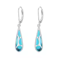 TOUPOP 925 Sterling Silver Gemstone Dangle Leverback Earrings-style_name:Turquoise