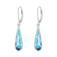 wholesale Teardrop Earrings For Women 925 Sterling Silver Gemstones Dangle Leverback Earring Jewelry Birthday Christmas Gifts For Women Her -style_name:Turquoise