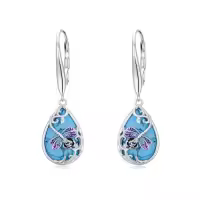 TOUPOP 925 Sterling Silver Moonstone Turquoise Butterfly Dragonfly Bee Earrings-style_name:2-Turquoise Dragonfly