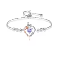 TOUPOP Sterling Silver Rose Quartz Butterfly Heart Birthstone Bracelet-color_name:06-June-Alexandrite