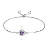 wholesale TOUPOP Birthstone Cross Bracelet For Women 925 Sterling Silver Cross Heart Bracelet Fine Jewelry Birthday Christmas Gifts For Her Girlfriend -color_name:02-Amethyst-Feb.