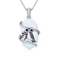 TOUPOP Sterling Silver Opal Necklace, Animal Pendant Gift for Women-style_name:2 Owl
