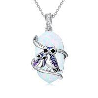 wholesale Opal Koala/panda/sloth/black Cat/cardinal/unicorn/owl/hummingbird/dragonfly/butterfly/bee Necklace 925 Sterling Silver Opal 2 Animal Pendant Jewelry Birthday Christmas Gifts Women Sister Mom -style_name:2 Owl