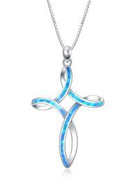 wholesale TOUPOP Opal Cross Necklace For Women, 925 Sterling Silver Cross Pendant Necklaces Celtic Knot Blue White Opal Jewelry Confirmation Gifts For Women Her Wife Mom Daughter Birthday Christmas Gift -color_name:Blue Cross