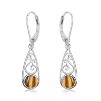 TOUPOP Sterling Silver Celtic Filigree Teardrop Leverback Earrings-style_name:Tiger Eye
