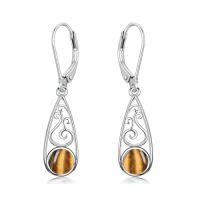 wholesale Teardrop Earrings For Women Celtic Filigree Drop Earrings Sterling Silver Leverback Earrings Jewelry Christmas Gifts For Women Her -style_name:Tiger Eye