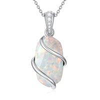 wholesale Necklace For Women 925 Sterling Silver Dainty Gemstone Pendant Fine Jewelry Birthday Christmas Gifts For Women Her -color_name:1A-Opal-October