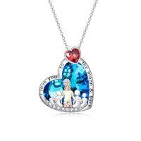 wholesale TOUPOP Christmas Gifts For Mom Mother And Daughter/son Necklace Sterling Silver Crystal Family Jewelry I Love You To The Moon And Back Mom Gifts For Women -style_name:Mom and Four Daughters or Sons-Blue Heart Crystal