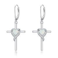 wholesale TOUPOP Birthstone Cross Earrings 925 Sterling Silver Heart Cross Drop Dangle Earrings Fine Jewelry Birthday Christmas Gifts For Women Her -color_name:10-Opal-Oct.