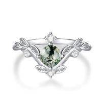 wholesale Moss Agate Ring Sterling Silver Moss Agate Gemstone Rings Set For Women Engagement Ring Jewelry For Mothers Day Birthday Gifts Her Wife -ring_size:8,style_name:Style-5