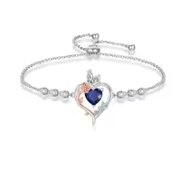 TOUPOP Sterling Silver Rose Quartz Butterfly Heart Birthstone Bracelet-color_name:09-September-Sapphire