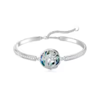 TOUPOP Sterling Silver Blue Crystal Tree Of Life Bracelet For Women-style_name:Tree of Life Initial O