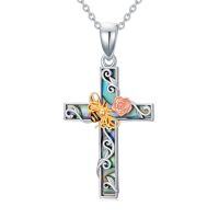 wholesale TOUPOP Cross Necklace Sterling Silver Butterfly/ladybug/hummingbird/dragonfly/bee Abalone Shell Rose Cross Pendant For Women Religious Gift For Mom Grandma Wife Sister Her -style_name:Bee