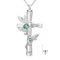TOUPOP White Gold Plated S925 Sterling Silver Citrine Memorial Urn Necklace-color_name:Hummingbird Cross Urn-May