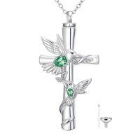 wholesale Hummingbird Cross Urn Necklaces For Ashes Women White Gold Plated S925 Sterling Silver Funnel Filler Memorial Cremation Jewelry With Citrine November Birthstone Xmas Gifts Ideas Sympathy Gifts For Women Loss Of Loved One -color_name:Hummingbird Cross Urn-May