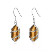 TOUPOP Sterling Silver Gemstone Hexagon Drop Dangle Earrings for Women-color_name:Tigers Eye