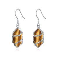 wholesale 925 Sterling Silver Earrings For Women Hexagon Gemstone Drop Dangle Earrings Fine Jewelry Birthday Christmas Gifts For Women Her -color_name:Tigers Eye