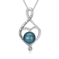 TOUPOP Sterling Silver Tahitian Black Pearl Infinity Pendant Necklace-style_name:Infinity Heart