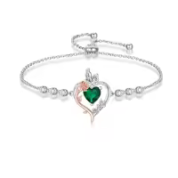 TOUPOP Sterling Silver Rose Quartz Butterfly Heart Birthstone Bracelet-color_name:05-May-Emerald