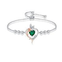 wholesale TOUPOP Rose Heart Birthstone Bracelet 925 Sterling Silver Butterfly Heart Bracelet Love Birthstone Jewelry Anniversary Birthday Christmas Gifts For Women Girlfriend Wife Her -color_name:05-May-Emerald