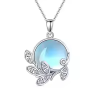 TOUPOP Sterling Silver Crystal Dragonfly Butterfly Necklace Gift for Women-style_name:E - Moonstone Leaf