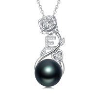 wholesale Rose Black Pearl Necklace Sterling Silver Black Pearl Rose Initial A To Z Letter Pendant Necklace Anniversary Jewelry Christmas Valentine Birthday Gifts For Women Wife Her Mom -style_name:Rose Letter E