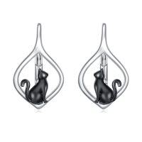 wholesale TOUPOP 925 Sterling Silver Animal Earrings For Women | Hypoallergenic Leverback Hoop Earrings | Christmas Anniversary Birthday Jewelry Gifts For Mom Wife Girlfriend Sister Friend -style_name:Black Cat