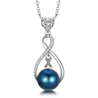 TOUPOP Sterling Silver Black Freshwater Pearl Infinity Letter Pendant Necklace-style_name:Letter X