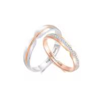 TOUPOP Sterling Silver Rose Gold Plated Moissanite Couples Rings Set-style_name:B Wedding Ring Set