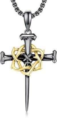 wholesale Cross Necklace 925 Sterling Silver Cross Pendant Christmas Fathers Day Birthday Gifts For Men Gifts For Father Gifts For Dad Brother Husband Son -style_name:B02 Nail Cross Black & Gold