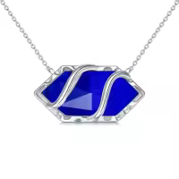 TOUPOP 925 Sterling Silver Hexagon Gemstone Pendant Necklace Fine Jewelry Gifts-color_name:Sapphire